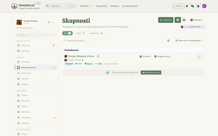 Skupnosti - Kako upravljate