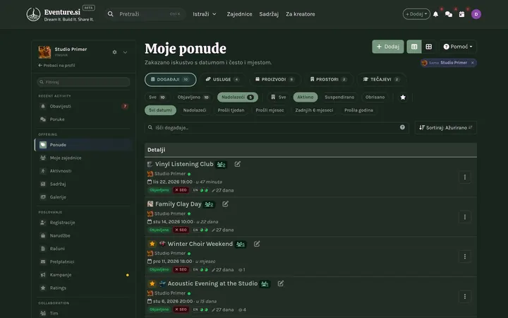 Događaji - Kako upravljate
