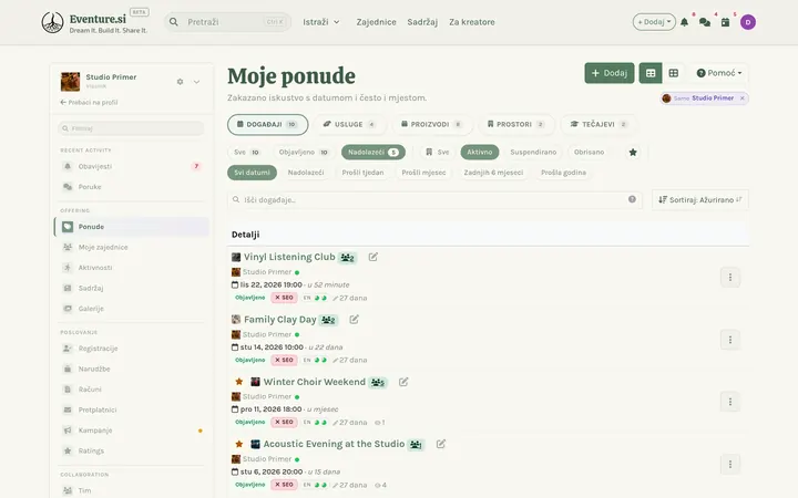 Događaji - Kako upravljate